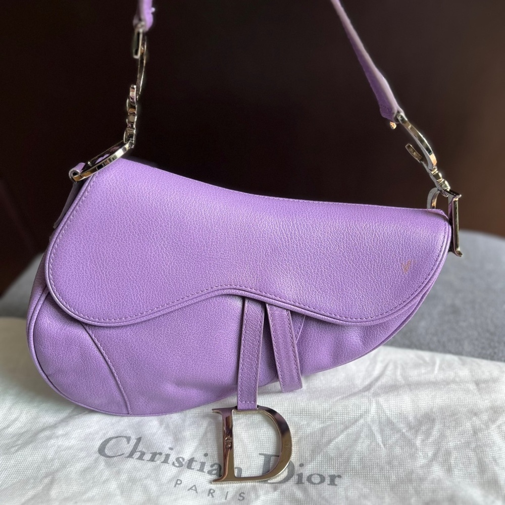 Vintage Christian Dior Lavender Leather Saddle Bag